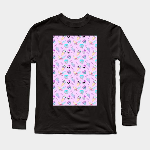 Pastel Goth Occult Pagan Pattern Creepy Cute Long Sleeve T-Shirt by Wanderer Bat